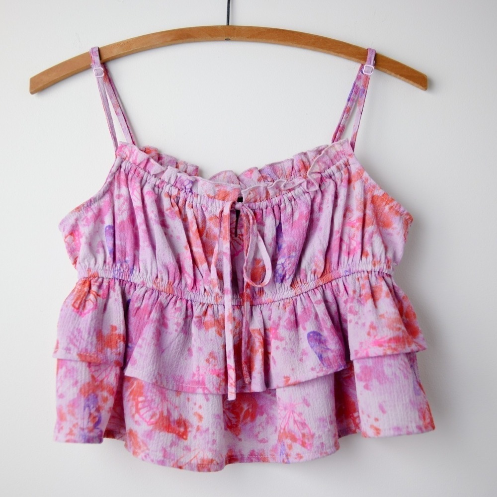 Wild Fable Babydoll Peplum Top S Pink Fairy Ruffle Tiered Butterfly Cottagecore
